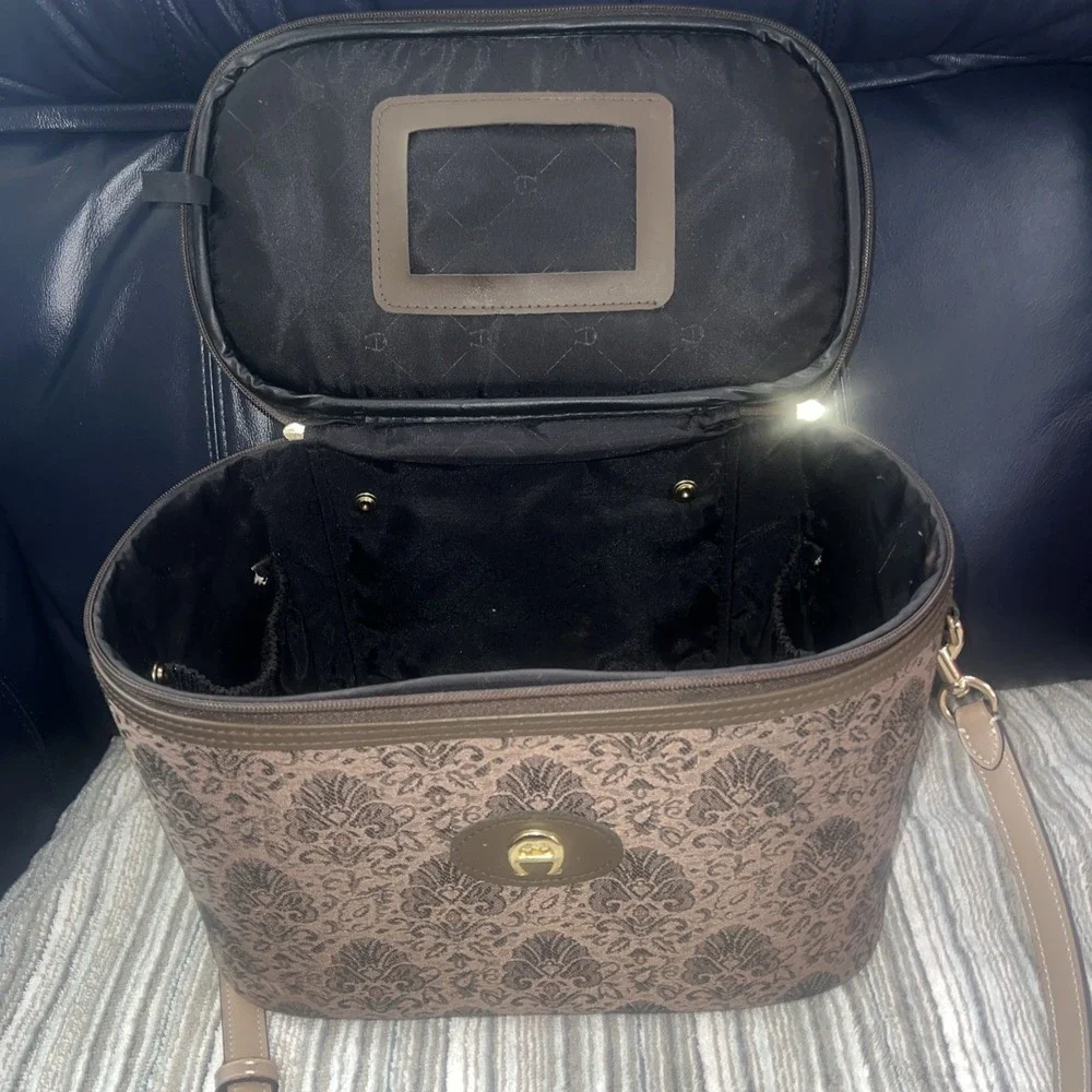 Vintage Etienne Aigner Floral Tapestry Cosmetic Travel Bag Train Carry On Case